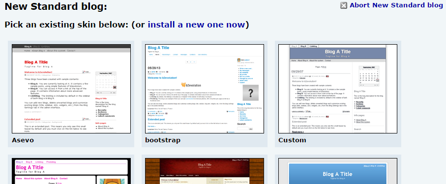Choose a skin for your new b2evolution blog