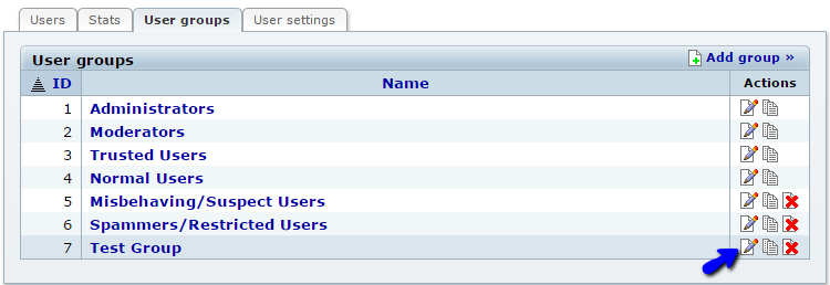 Edit existing user group in b2evolution