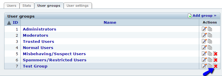 Remove existing user group in b2evolution