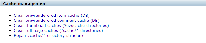 Cache management in b2evolution