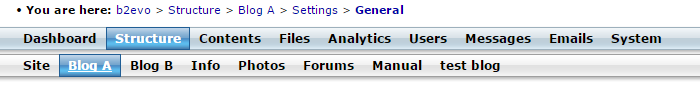 Change b2evolution blog structure