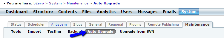 Automated b2evolution system upgrade