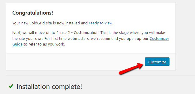 Completing your BoldGrid Inspiration Installation