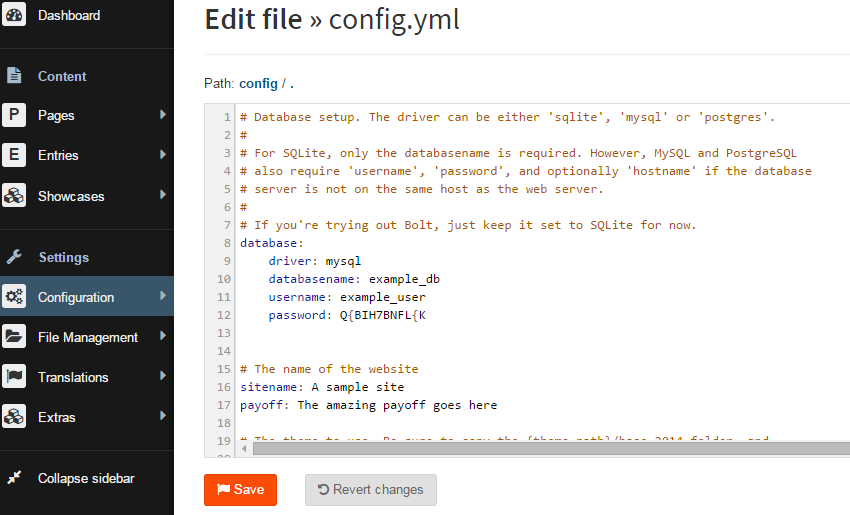 MySQL Bolt Configuration