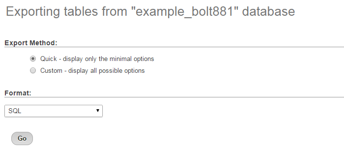 Export database dump via phpMyAdmin