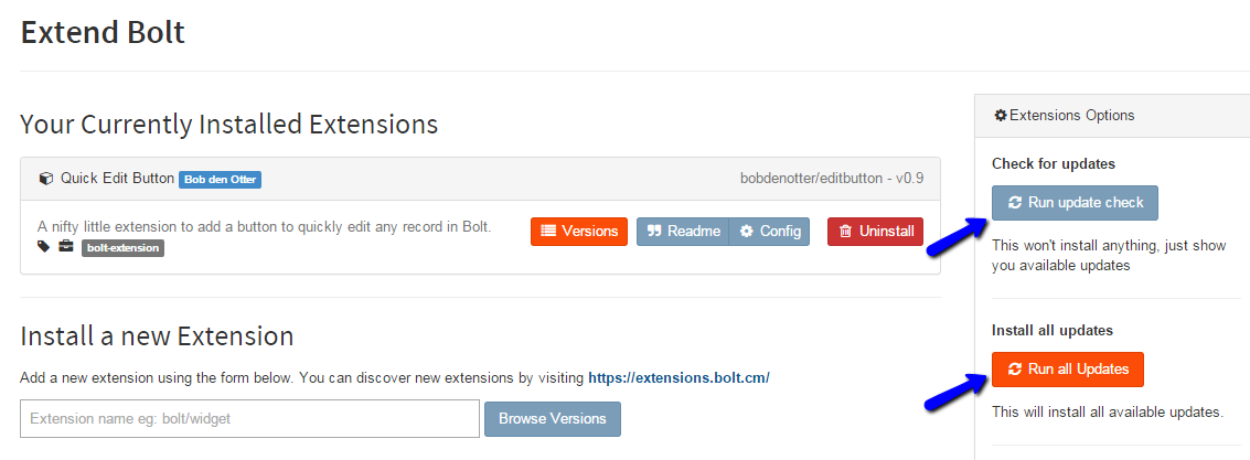 Check for Bolt Extension Updates