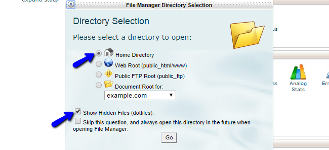 File manager options in cPanel