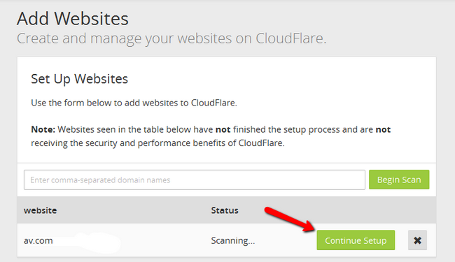 Continuing the setup of a new website in CloudFlare