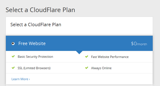 Choosing a Plan for your CloudFlare account