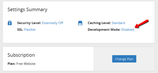 Accessing the development mode feature in CloudFlare