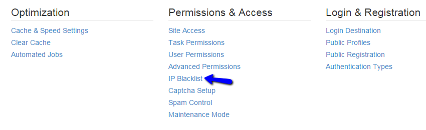 Access IP blacklist manager in Concrete5