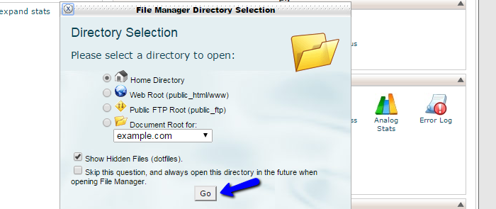 File manager options in cPanel