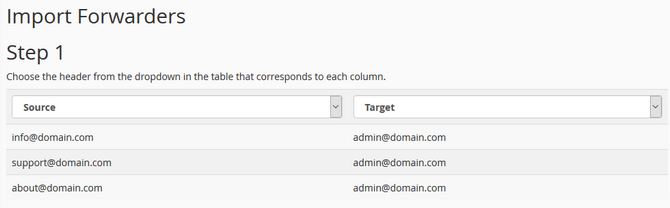 Choose Column Headers for your Imported Email Forwarders