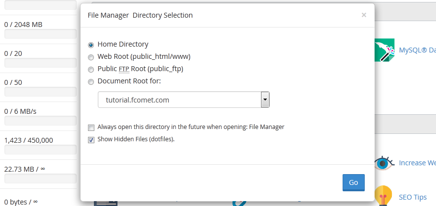 Directory selector in cpanel