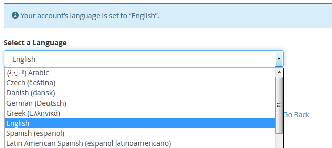 select language in cpanel