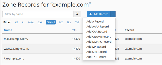 Create a DNS Record by Type via cPanel's Zone Editor