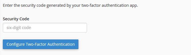 Finish cPanel Two-factor Authentication Set Up