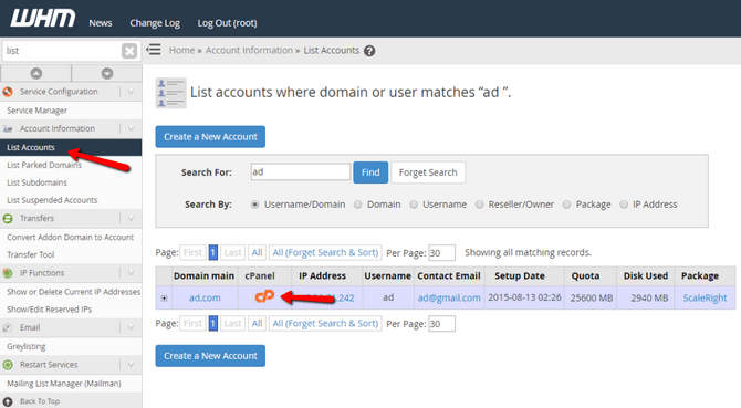 Log in Unaccessible cPanel via a Root for the WHM