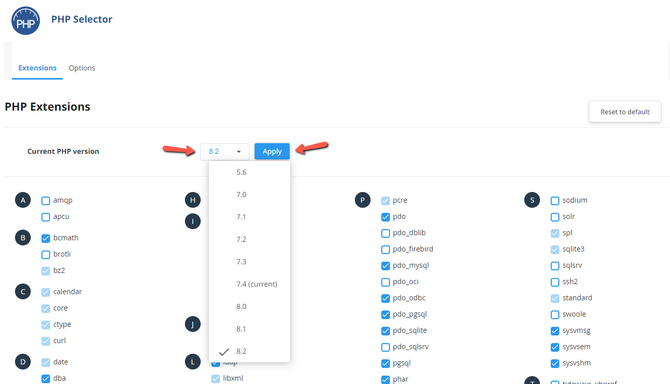 Choose PHP Version from Drop Down