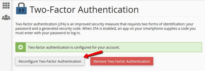 Reconfigure Two-factor Authentication for cPanel