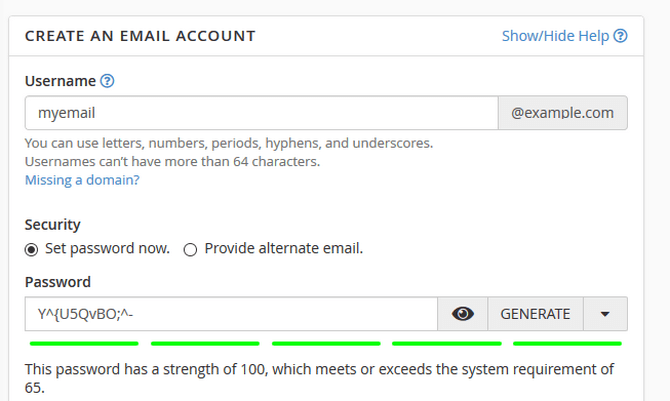 Select Username and Password for the Email Account