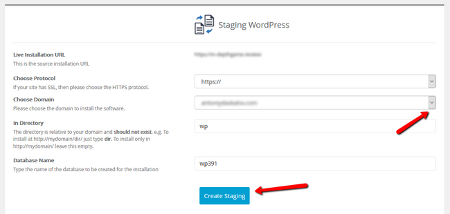 Creating a staging in softaculous