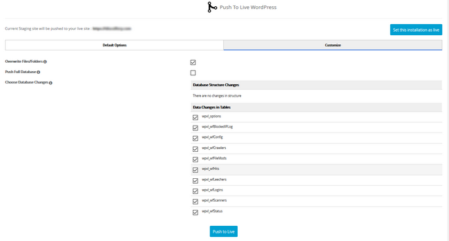 Selecting which content to push to a live environment