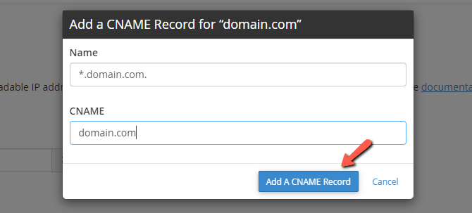 Add CNAME Record for a Domain via cPanel