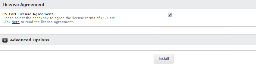 CS-Cart license agreement during Softaculous install