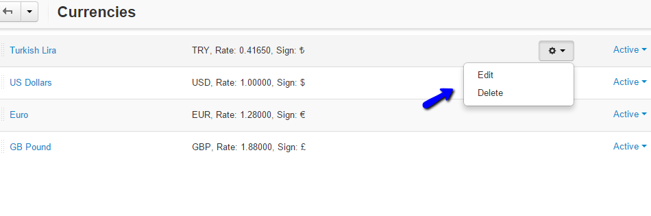 Edit or delete currency in CS-Cart
