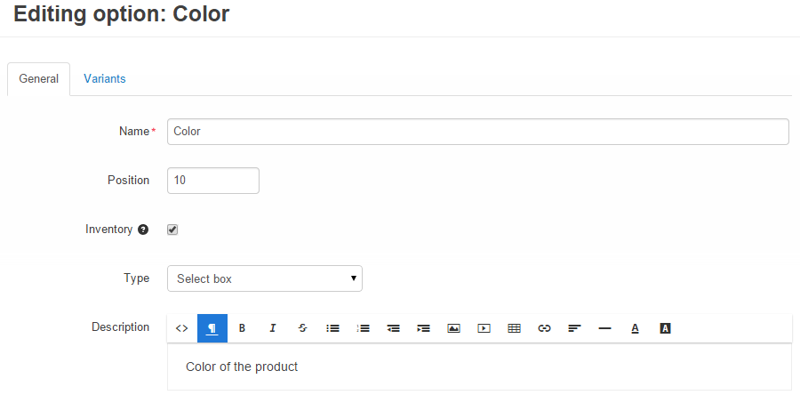 Edit general product option details in CS-Cart