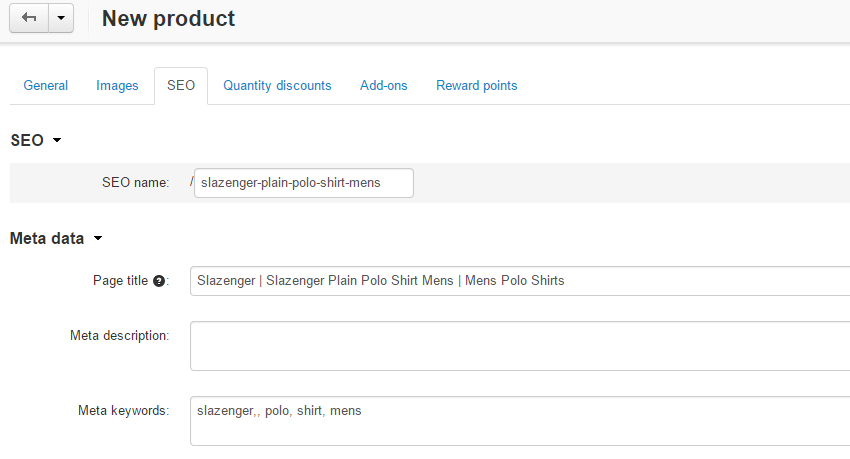 SEO details for products in CS-Cart