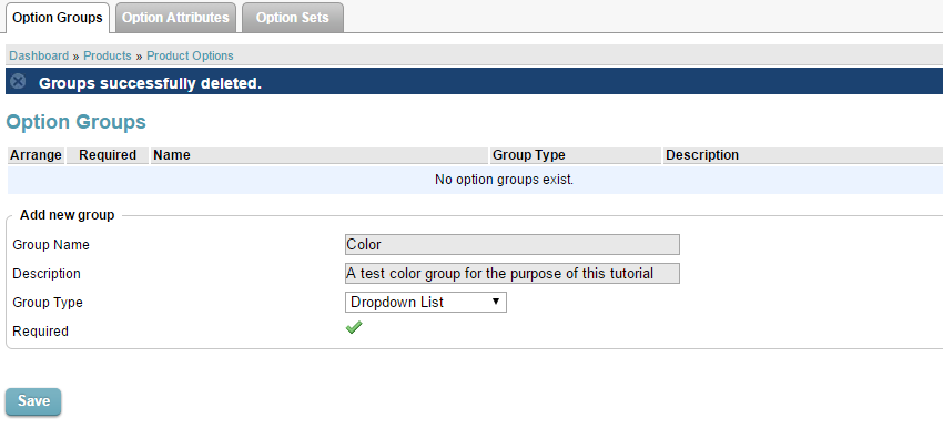 Option groups in CubeCart