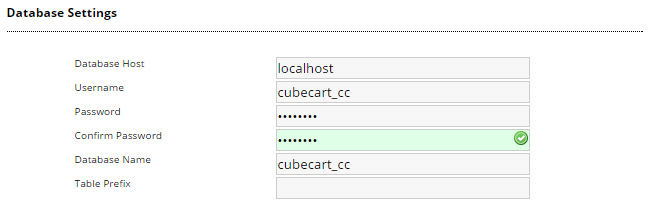 Database Settings during CubeCart install