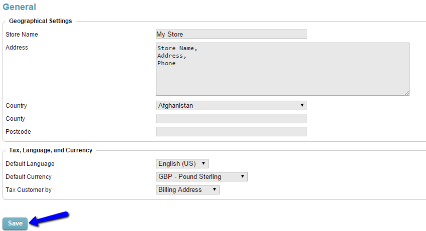 General settings in CubeCart