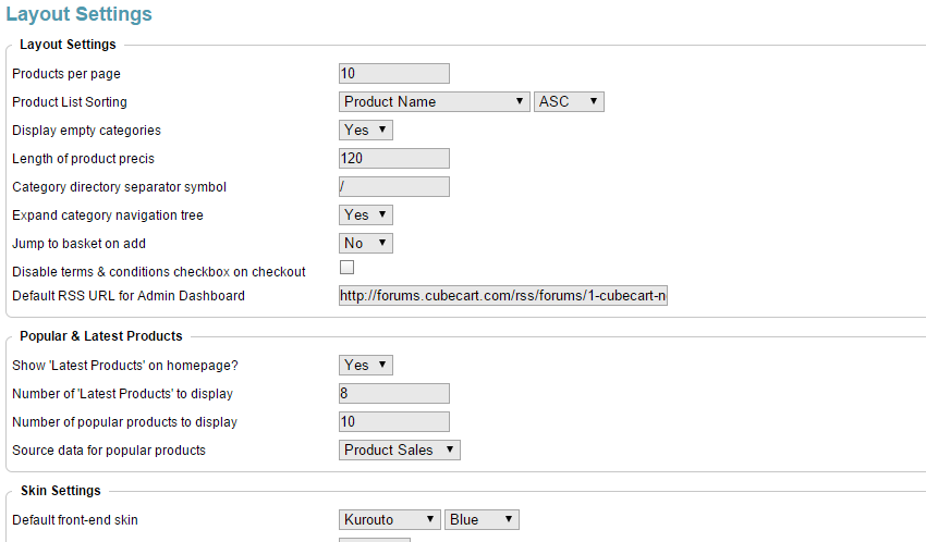 Layout configuration in CubeCart