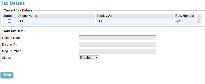 Tax details configuration in CubeCart