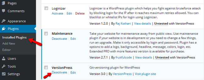 Deactivate VersionPress