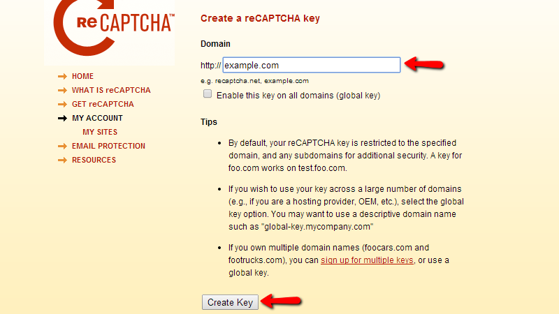 reCaptcha-keys-configuration