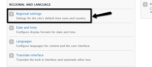 Edit Regional options in Drupal