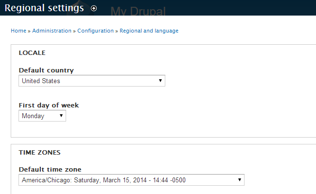 Set locale and time zone options in Drupal