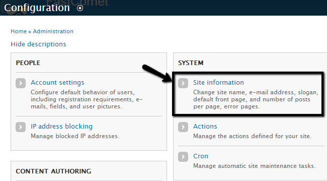 Access Site Information options in Drupal