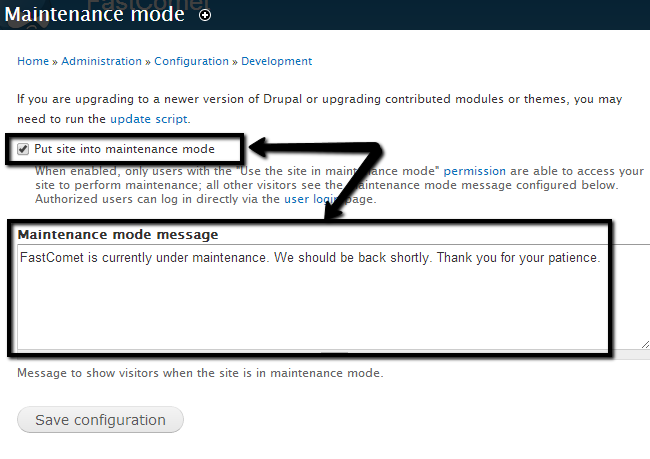 Enable maintenance mode in Drupal