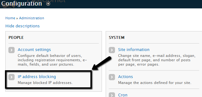 Access the IP blocking feature of Drupal