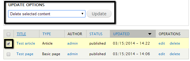 Remove existing articles in Drupal