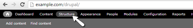 Access the Structure menu item in Drupal