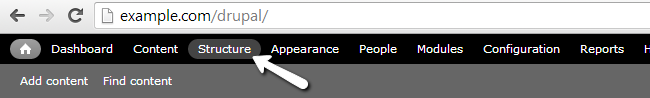 Access the Structure menu in Drupal
