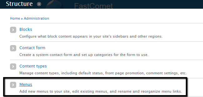 Access menus structure type in Drupal