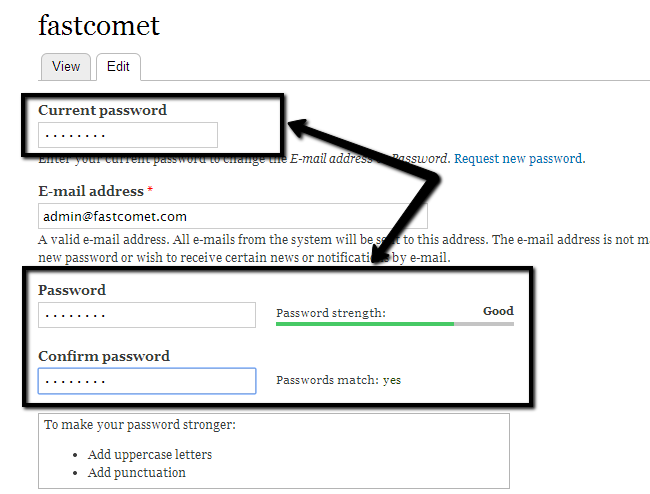Change your account password in Drupal