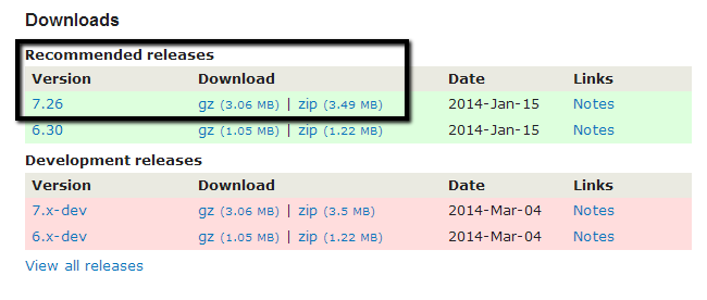 Download latest Drupal release